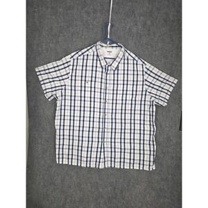 KingSize Shirt Mens 4XL Big Plaid Button Up Short Sleeve White Blue Casual Plus